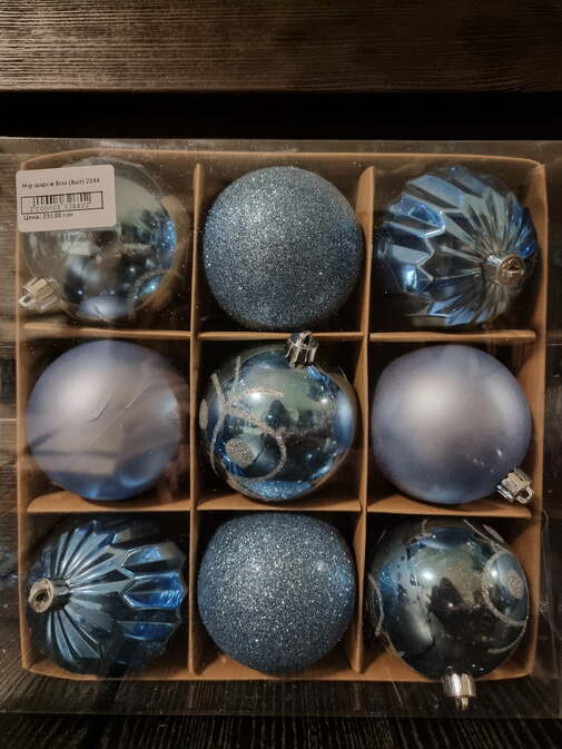 Набір ялинкових кульок блакитний 8 см 9 шт