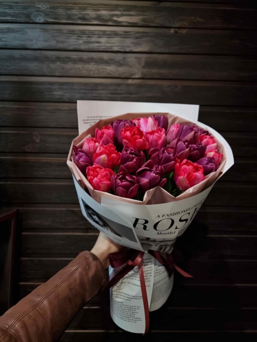 Мікс 25 піоноподібних тюльпанів Букет №161